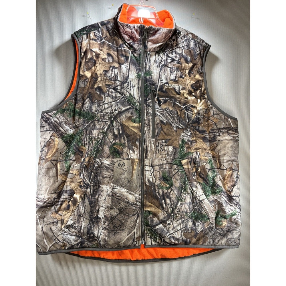 Magellan Outdoors Vest Mens XXL Orange Camo Reversible Fleece Realtree Hunting